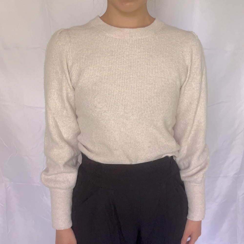 Madewell Cream Knit Puff Sleeve Sweatshirt